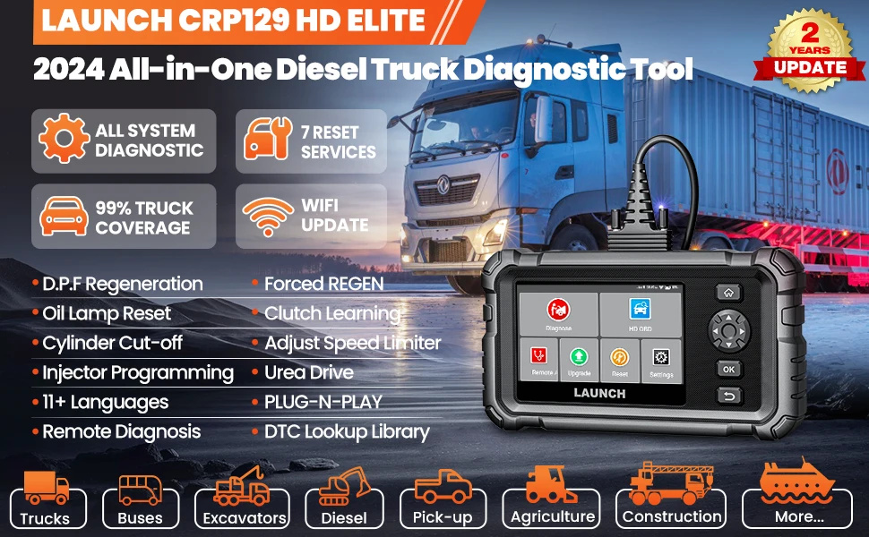 LAUNCH-CRP129-HD-Elite-24V-Heavy-Duty-Truck-All-Systems-Diagnostic-Tools-7-Service-Oil-Speed-Limit-Injector-DPF-OBD2-Scanner-SH107