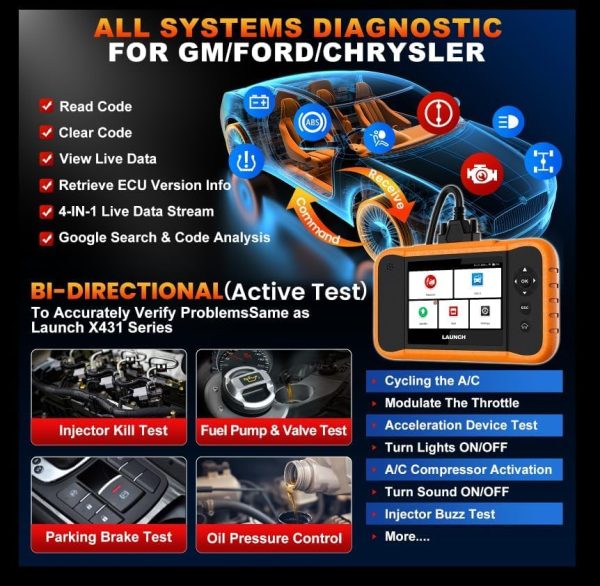 LAUNCH Creader Elite 2.0 FGC for Ford GM Chrysler Full System Bi-Directional Diagnostic Scanner ECU Coding Bi-directional Control Special Service - Image 7