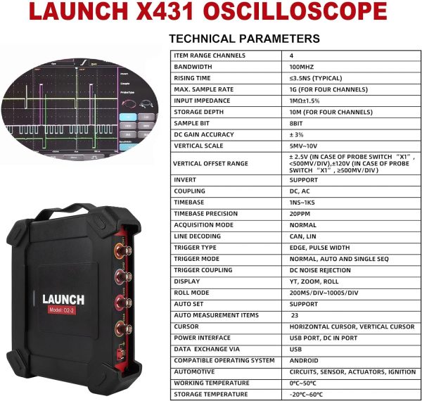 LAUNCH X431 O2-2 Oscilloscope Scopebox Analizador 4 Channel Digital Scopebox Tester USB Port Works with X431 PAD VII, PAD V, PAD III - Image 10