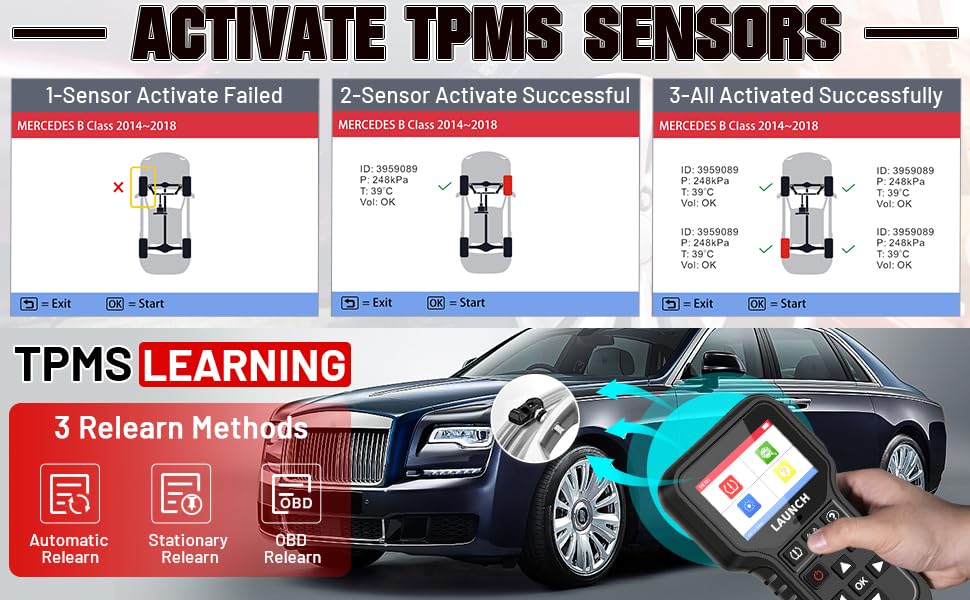 Launch CRT5011E TPMS Tool can activate 315/433 MHz Sensors